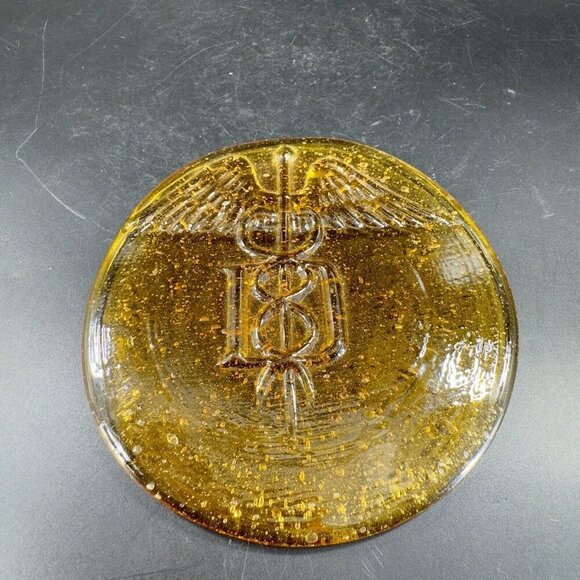 Vintage Hand Made Amber Medical Sign Decorative Plate Dish With Small Bubbles - Picture 12 of 14